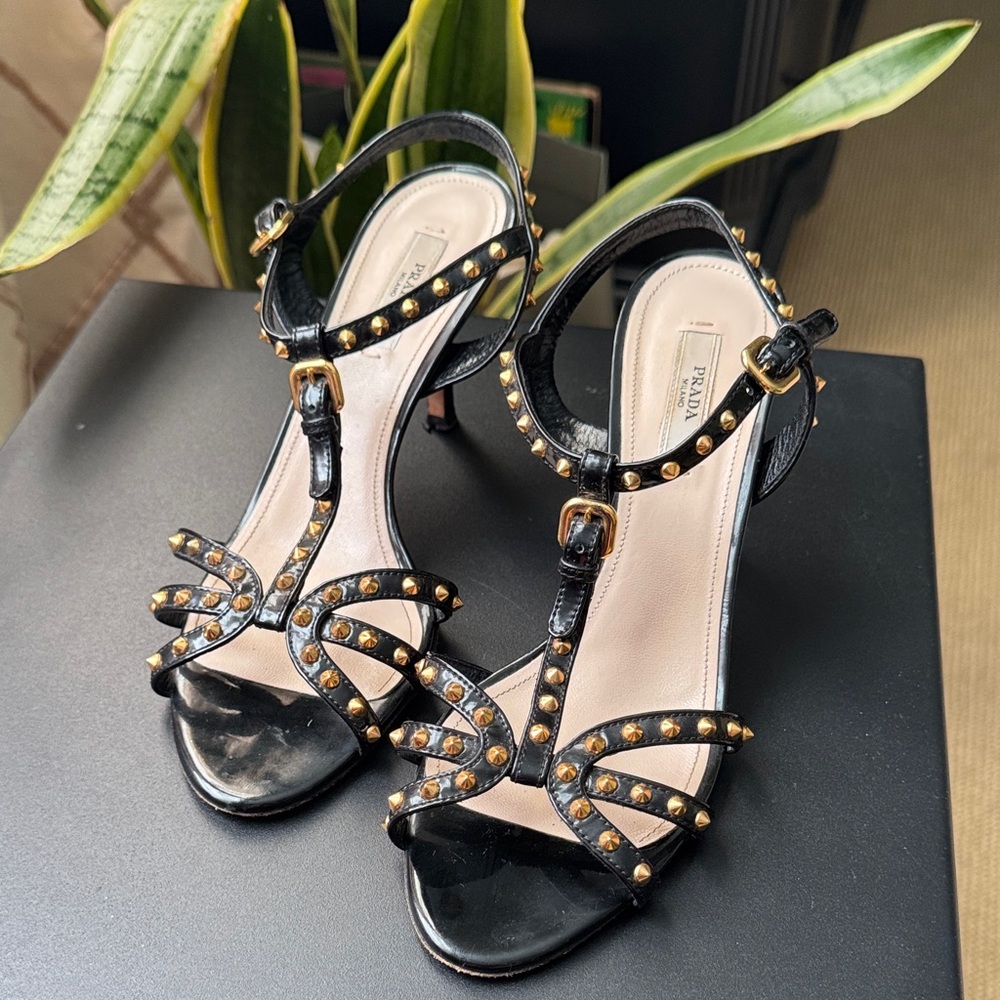 PRADA Black Heels with Gold Studs | Great condition, timeless shoe! ❤️